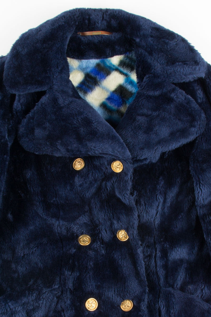 Navy 6 Button Fur Coat