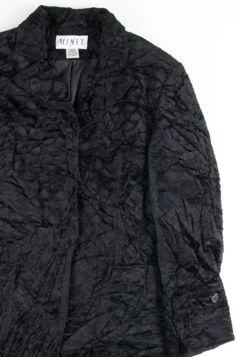 Black Textured Faux Fur Coat