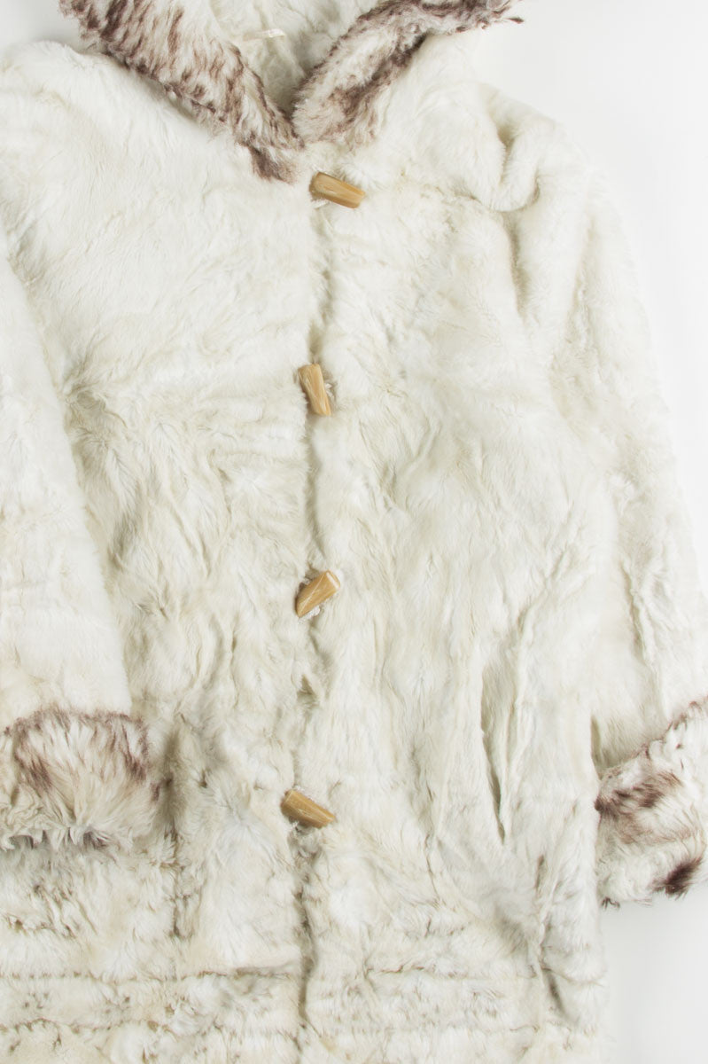 White Trimmed Faux Fur Coat