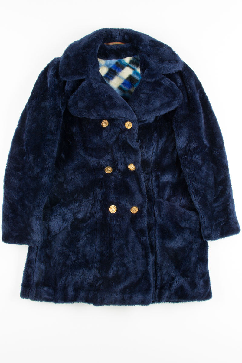 Navy 6 Button Fur Coat