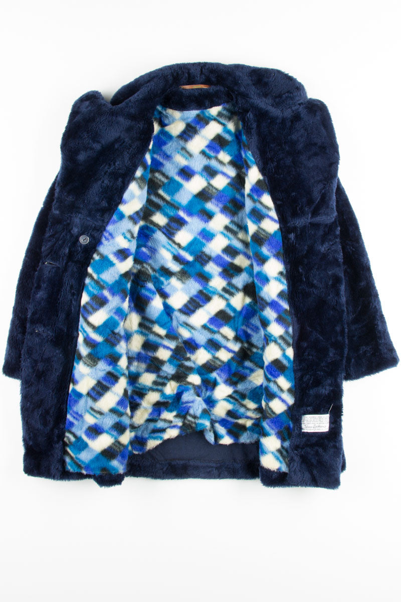 Navy 6 Button Fur Coat