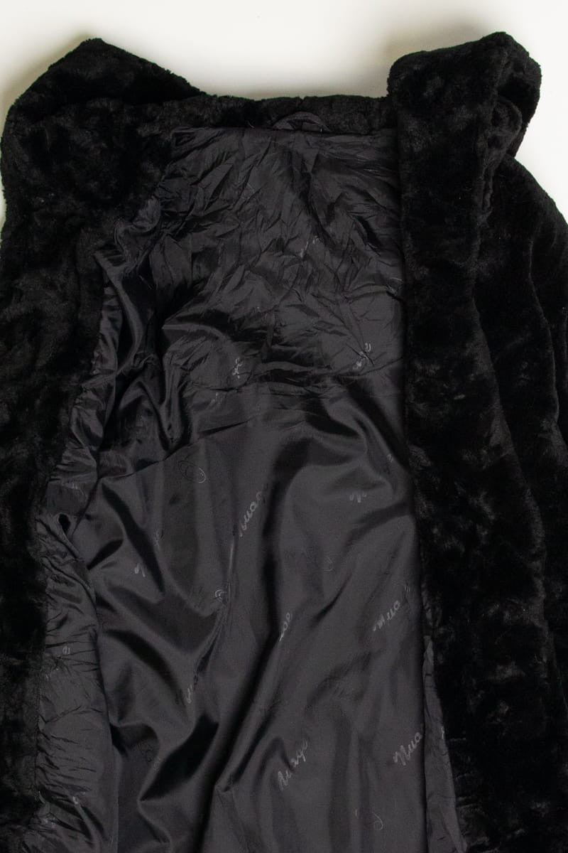 Black Hooded Faux Fur Coat