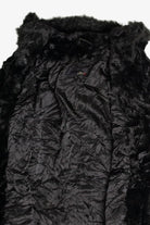 Textured Black Hooded Utex Faux Fur Coat