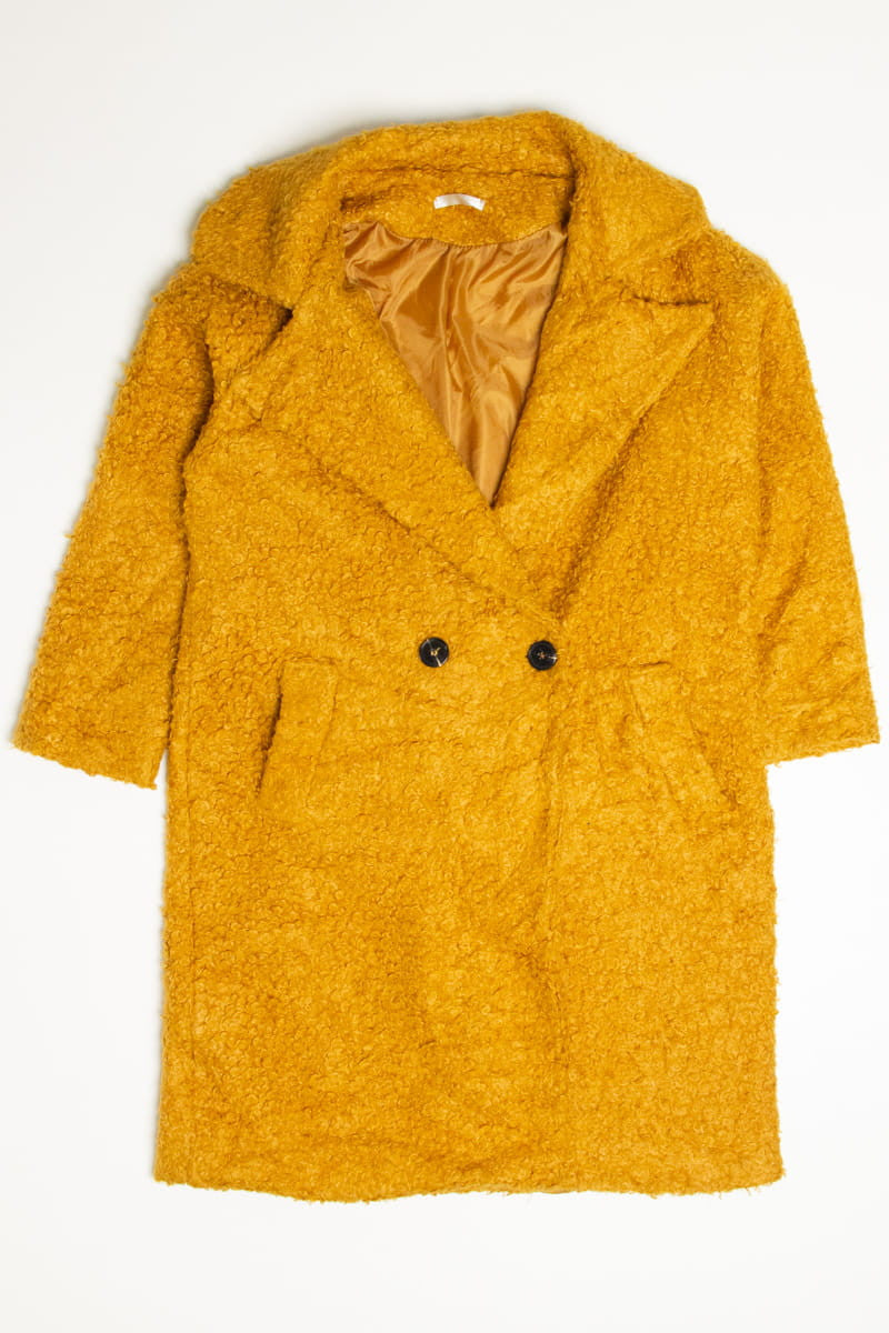 Vintage Mustard Curly Teddy Faux Fur Coat
