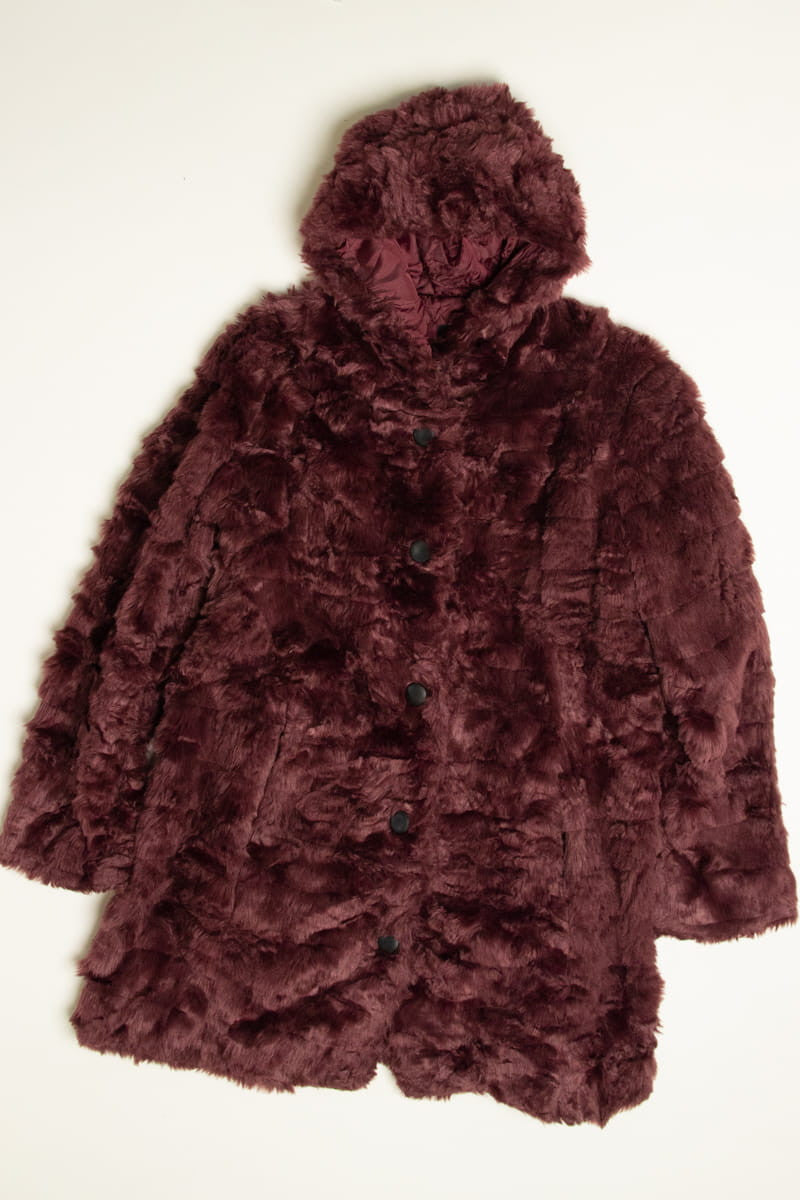 Plum Rippled Faux Fur Coat