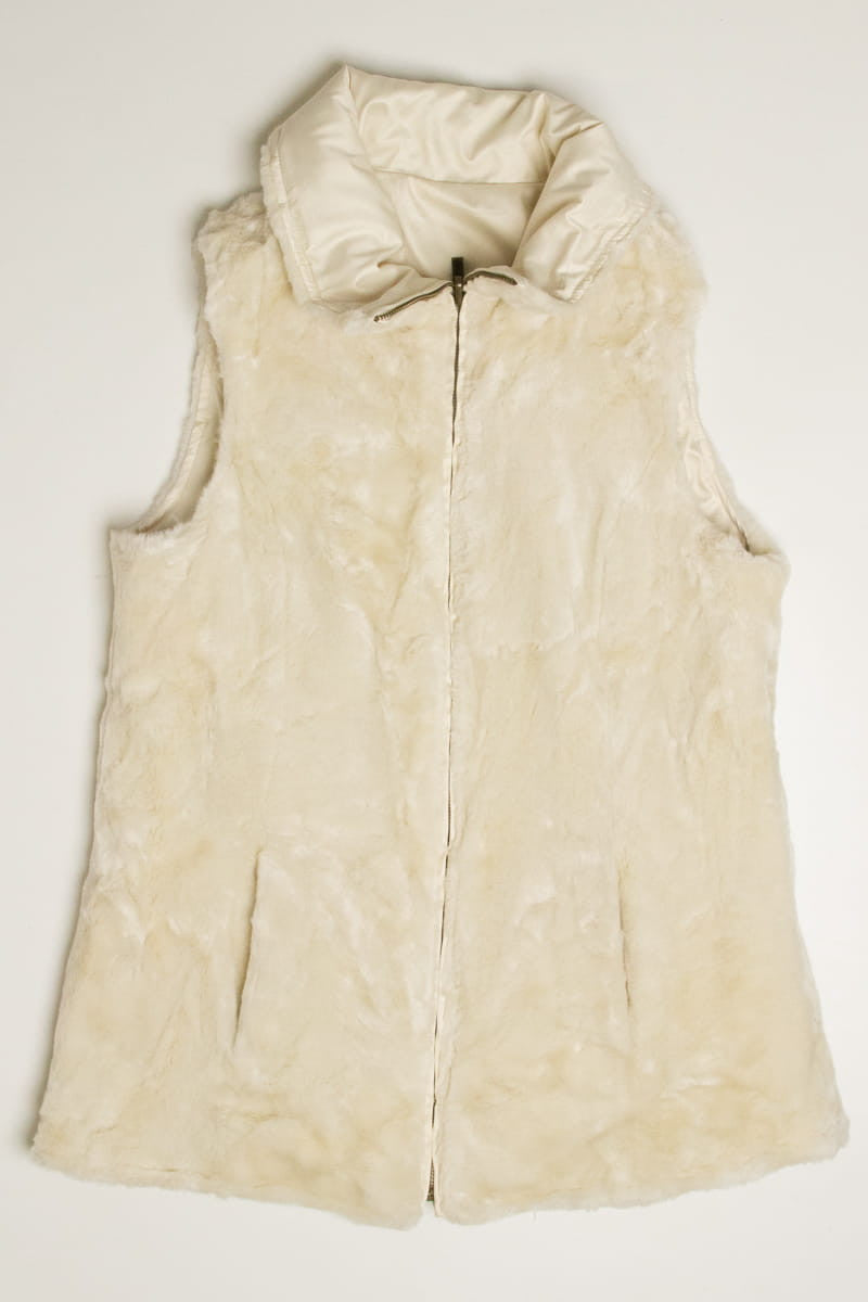 Cream Reversible Dennis Basso Faux Fur Vest