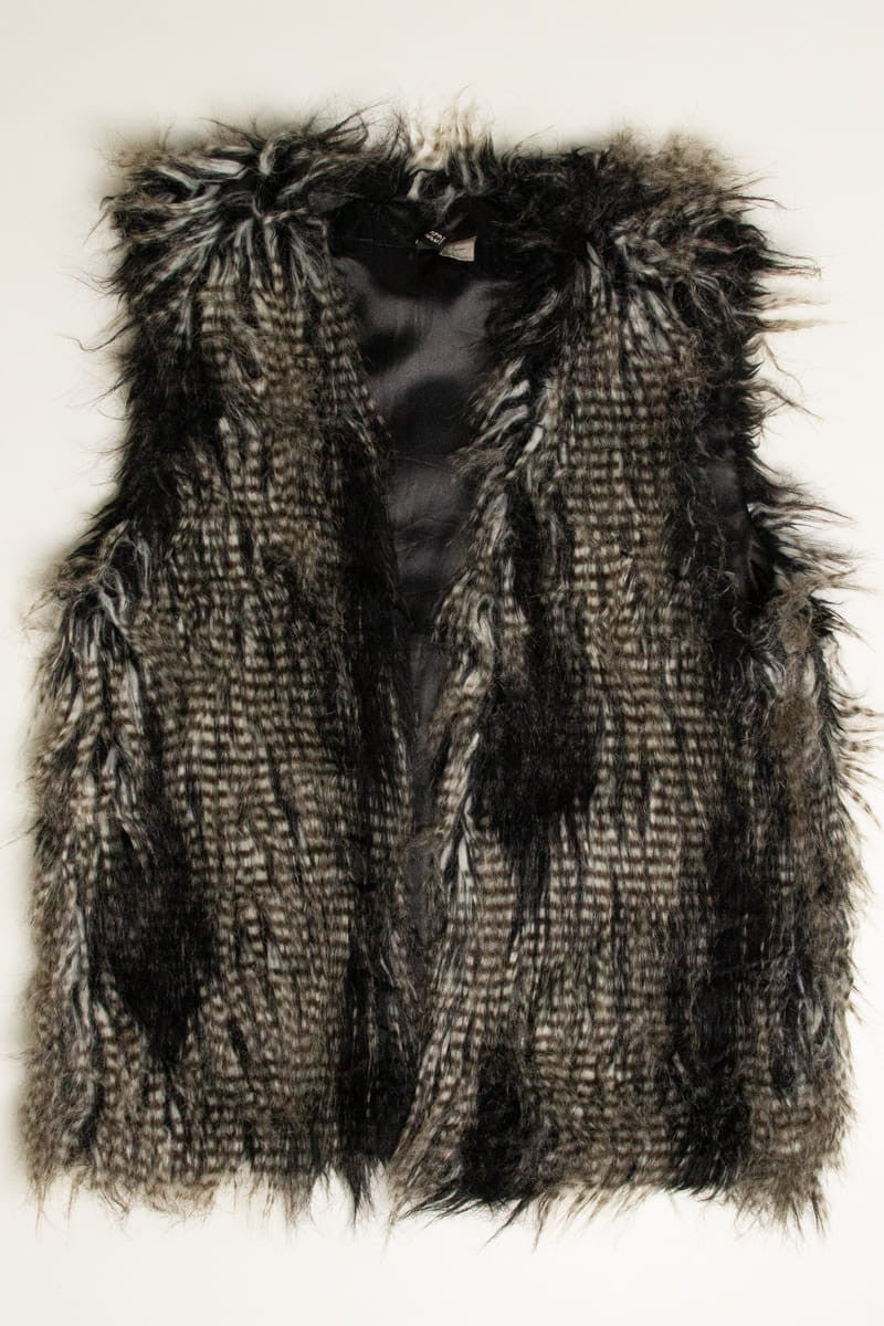 Grey Striped Shag Faux Fur Vest