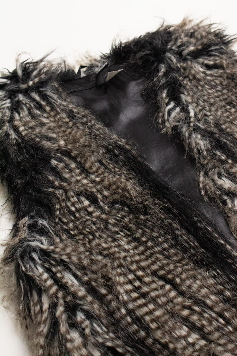 Grey Striped Shag Faux Fur Vest