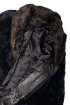 Black with Brown Collar Faux Fur Coat