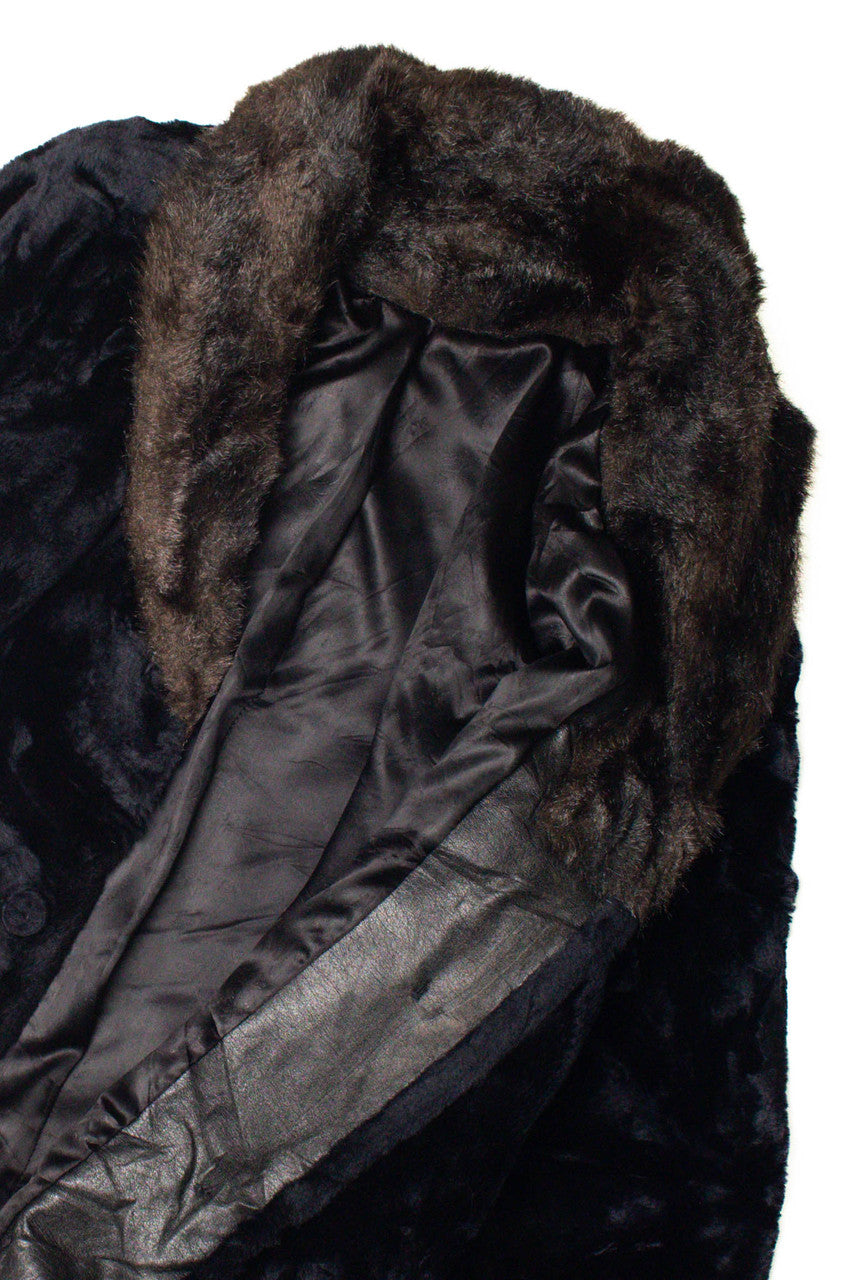 Black with Brown Collar Faux Fur Coat