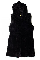 Black Hooded Faux Fur Vest