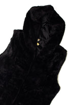 Black Hooded Faux Fur Vest