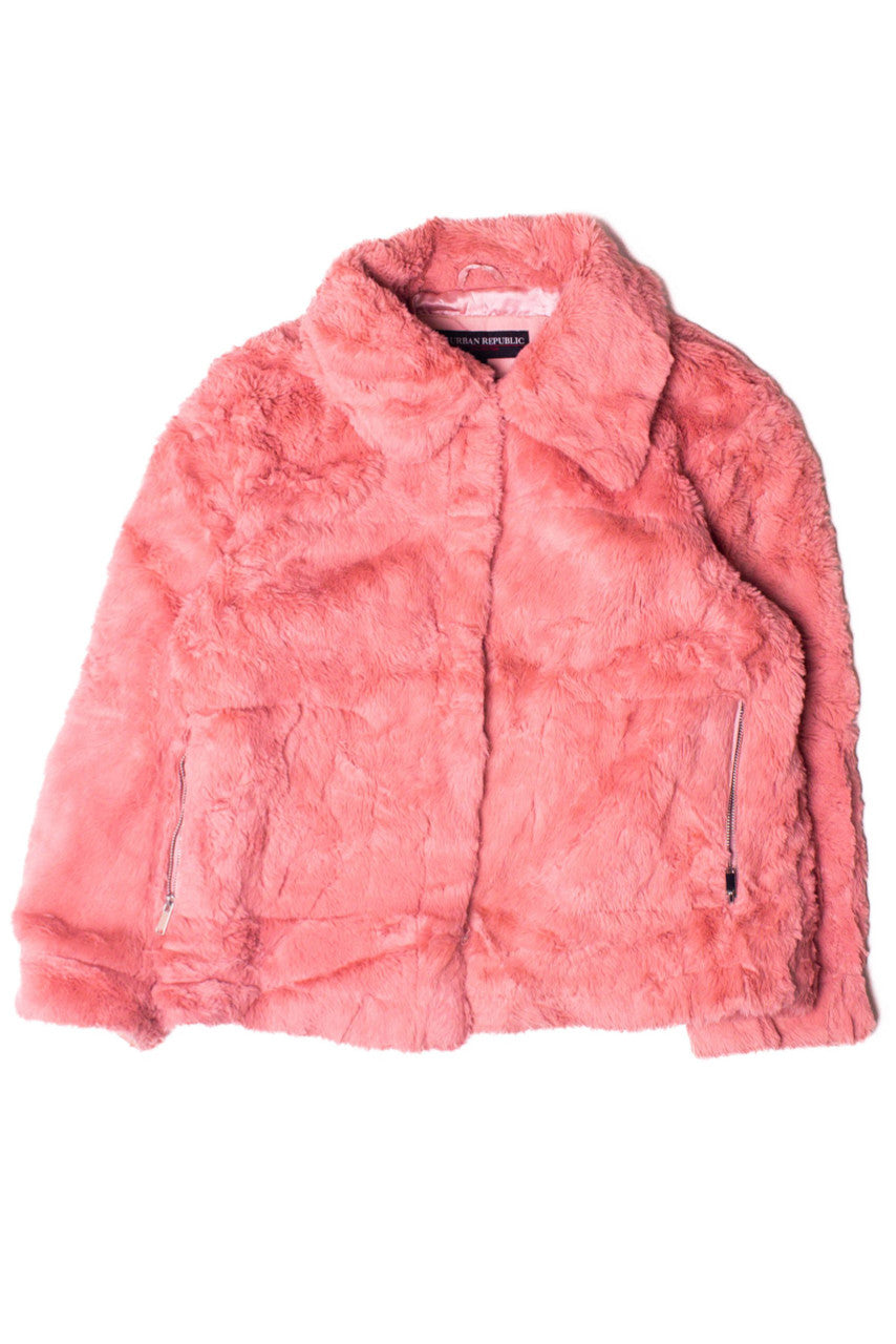 Peach Pink Faux Fur Coat