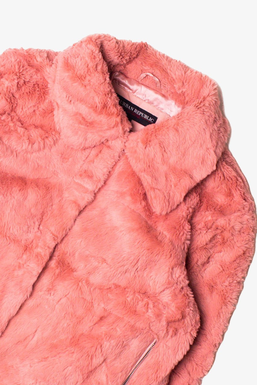 Peach Pink Faux Fur Coat