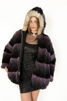 Vintage Arctic Wear Purple Stripe Faux Fur Coat (1970s)