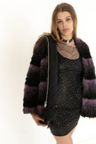 Vintage Arctic Wear Purple Stripe Faux Fur Coat (1970s)