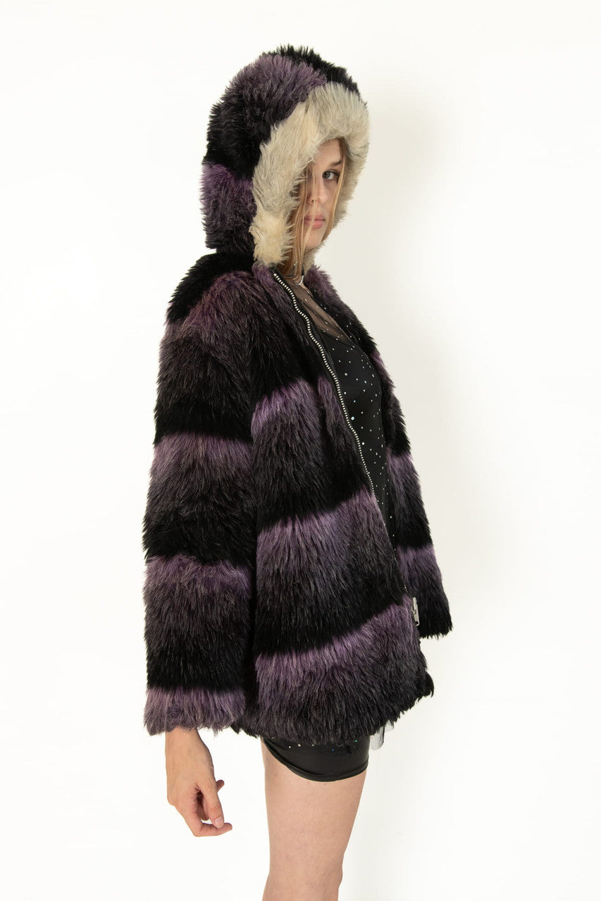 Vintage Arctic Wear Purple Stripe Faux Fur Coat (1970s)