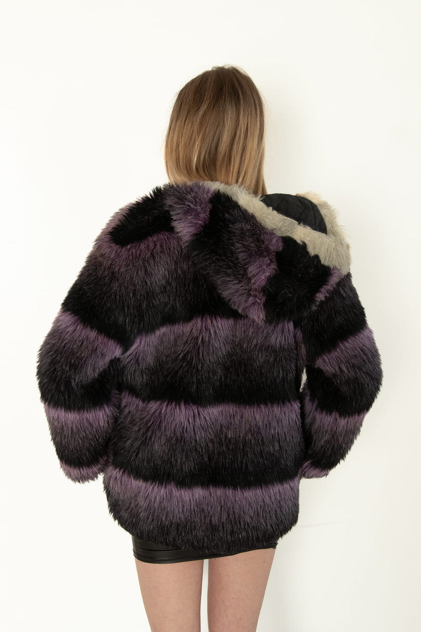 Vintage Arctic Wear Purple Stripe Faux Fur Coat (1970s)