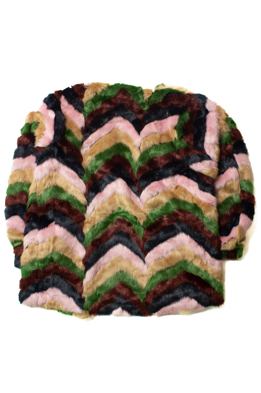 Vintage Multicolor Open Front Faux Fur Coat