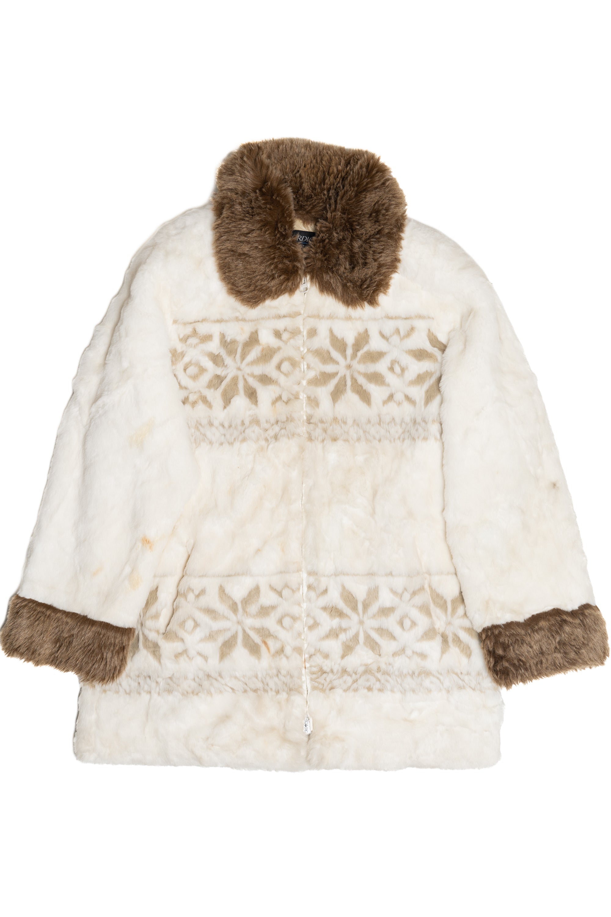 Vintage Nordic Lights Snowflake Pattern Faux Fur Coat (1990s)
