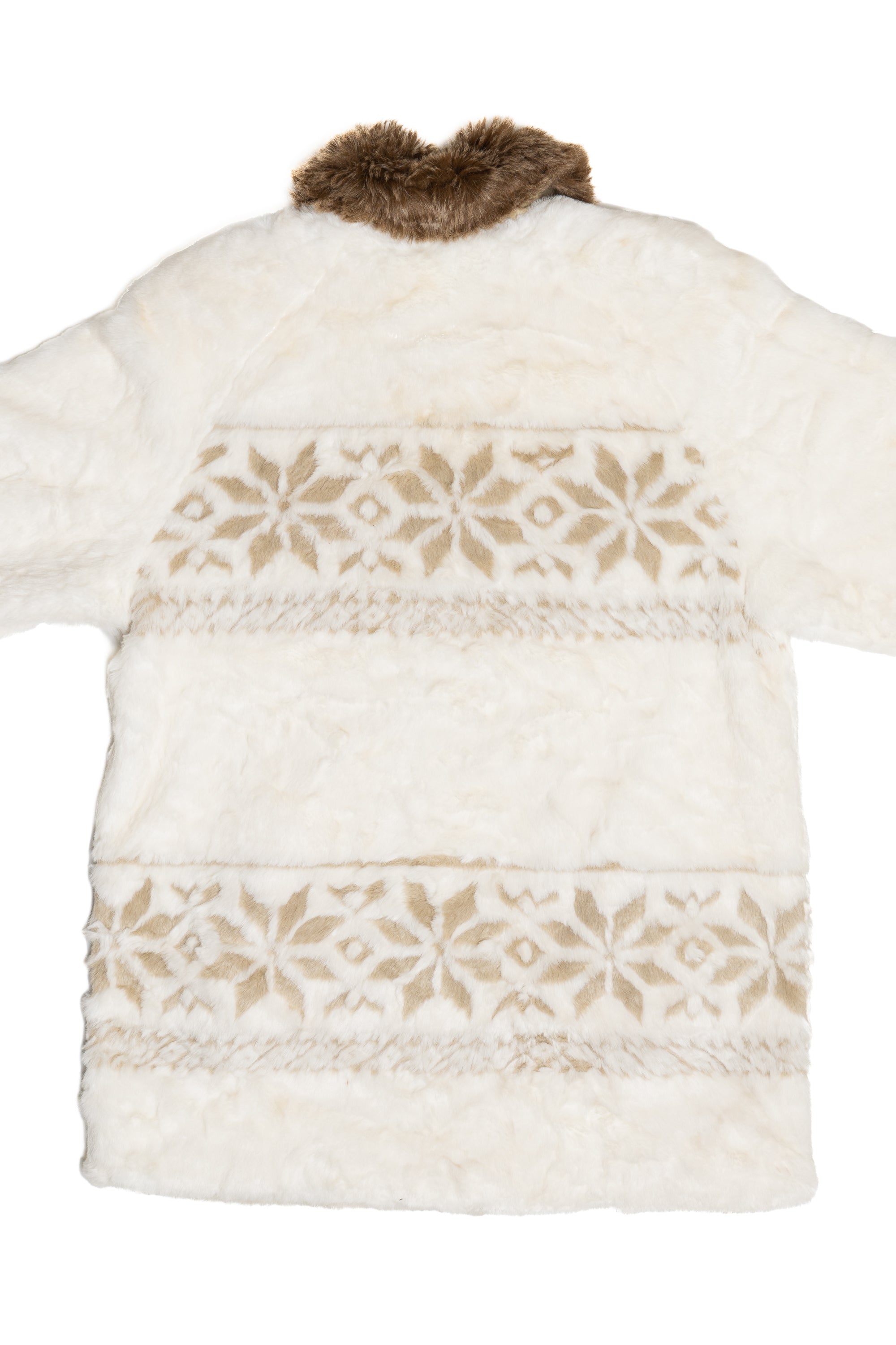 Vintage Nordic Lights Snowflake Pattern Faux Fur Coat (1990s)