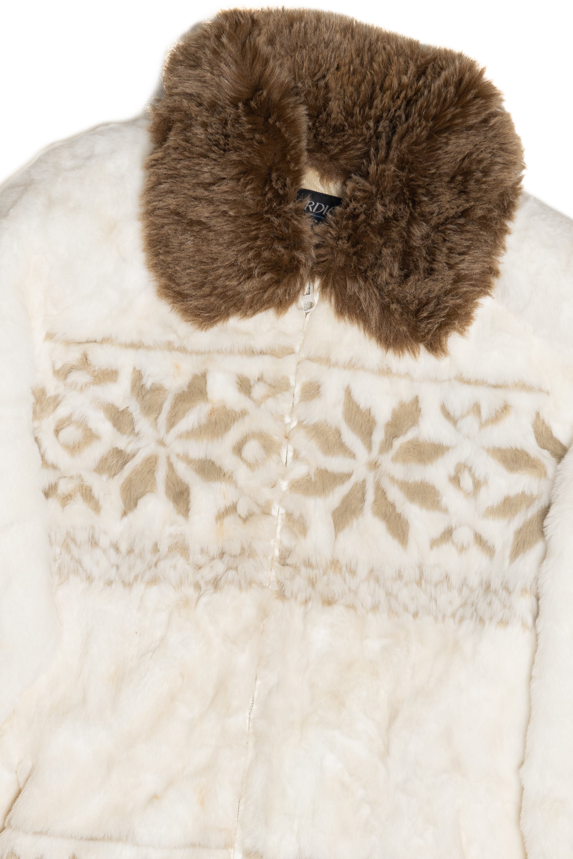 Vintage Nordic Lights Snowflake Pattern Faux Fur Coat (1990s)