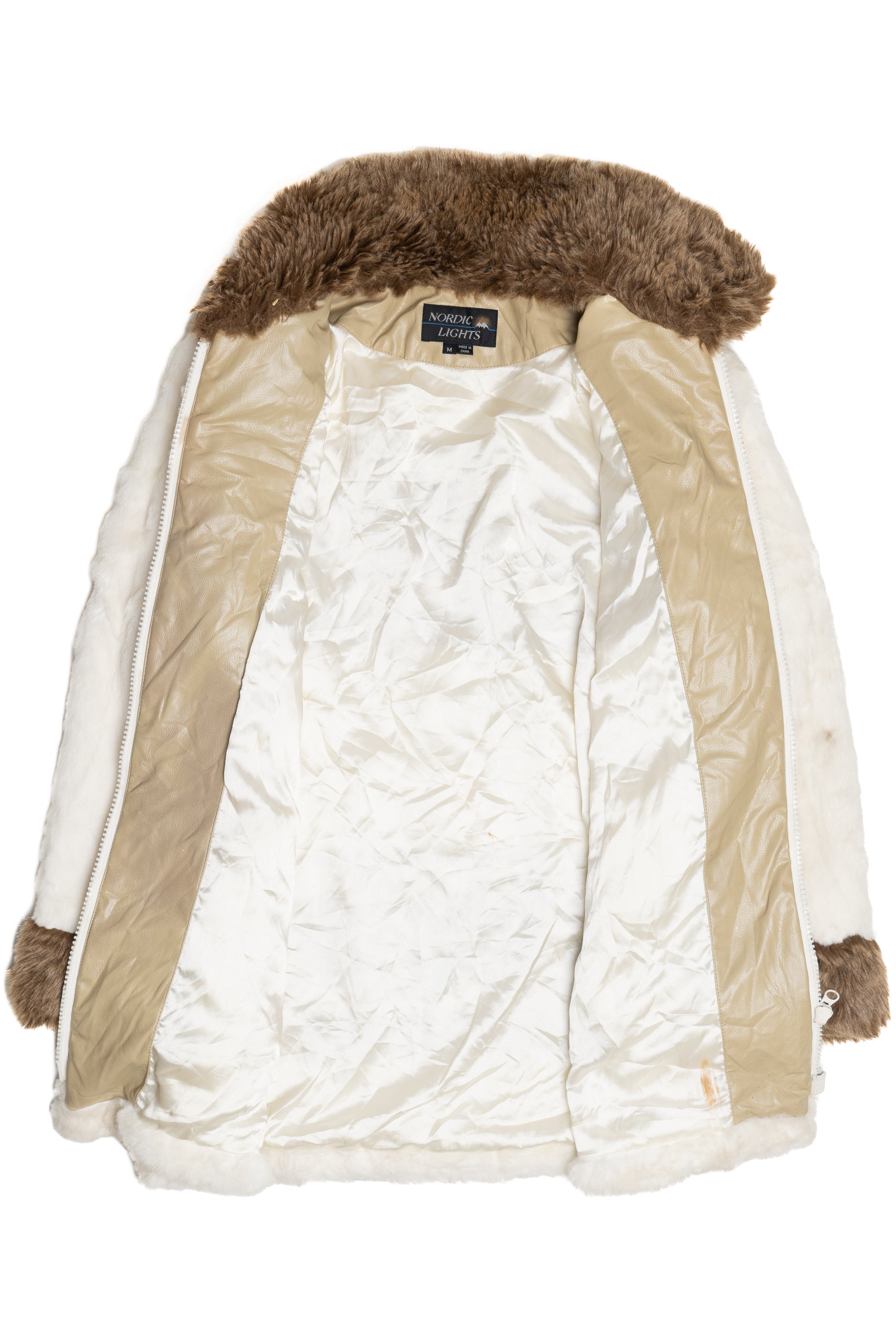 Vintage Nordic Lights Snowflake Pattern Faux Fur Coat (1990s)