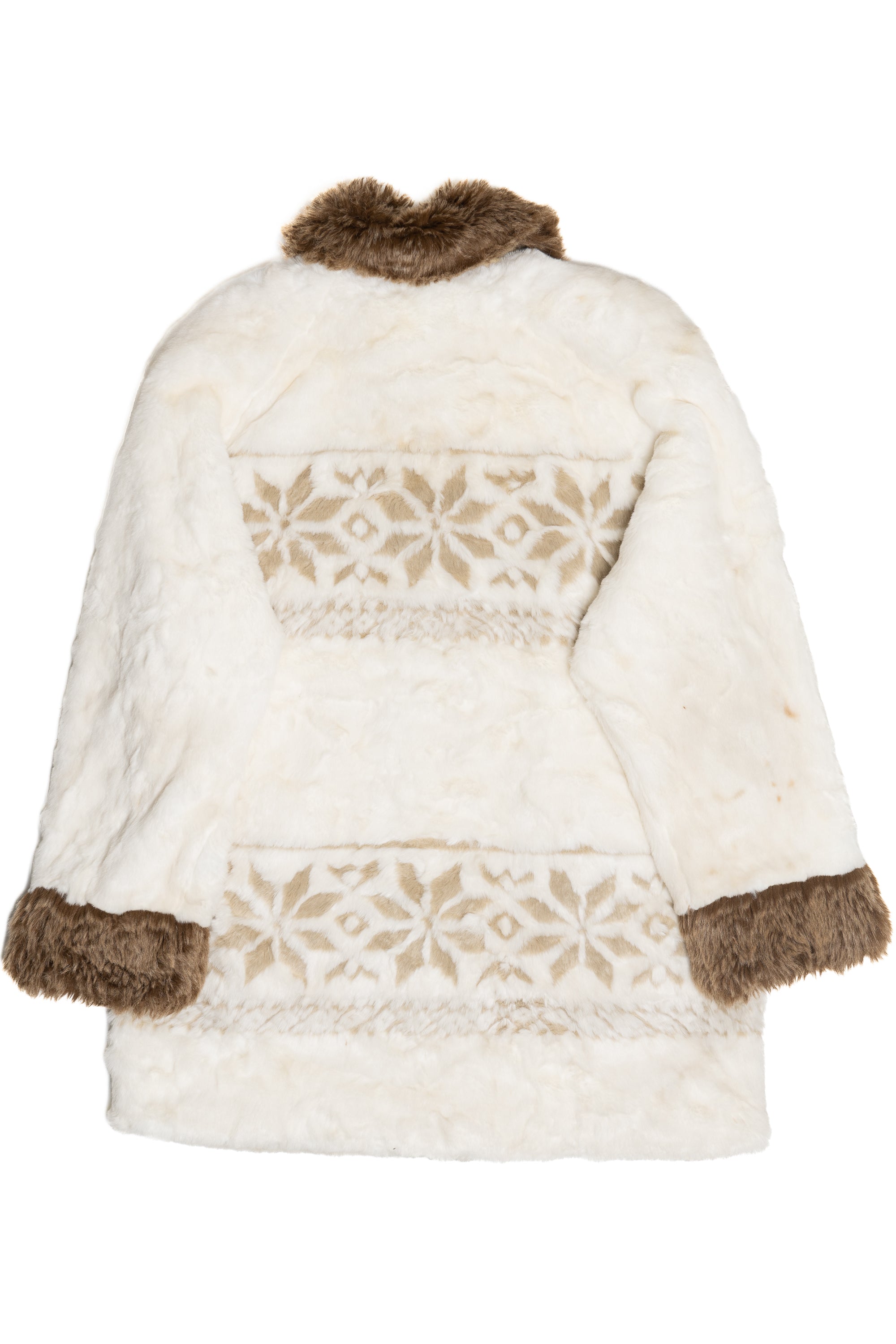Vintage Nordic Lights Snowflake Pattern Faux Fur Coat (1990s)