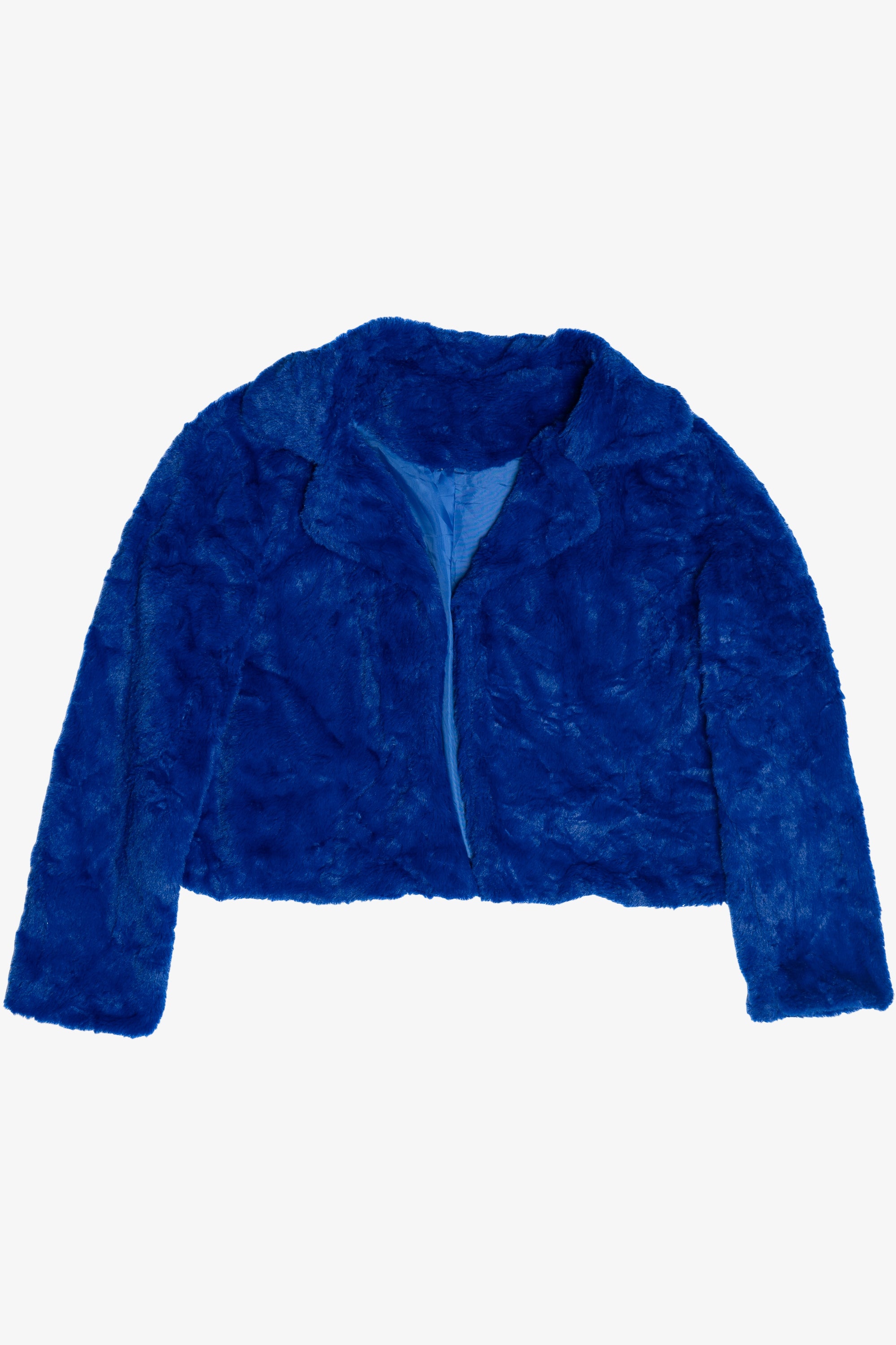 Royal Blue Faux Fur Open Front Coat