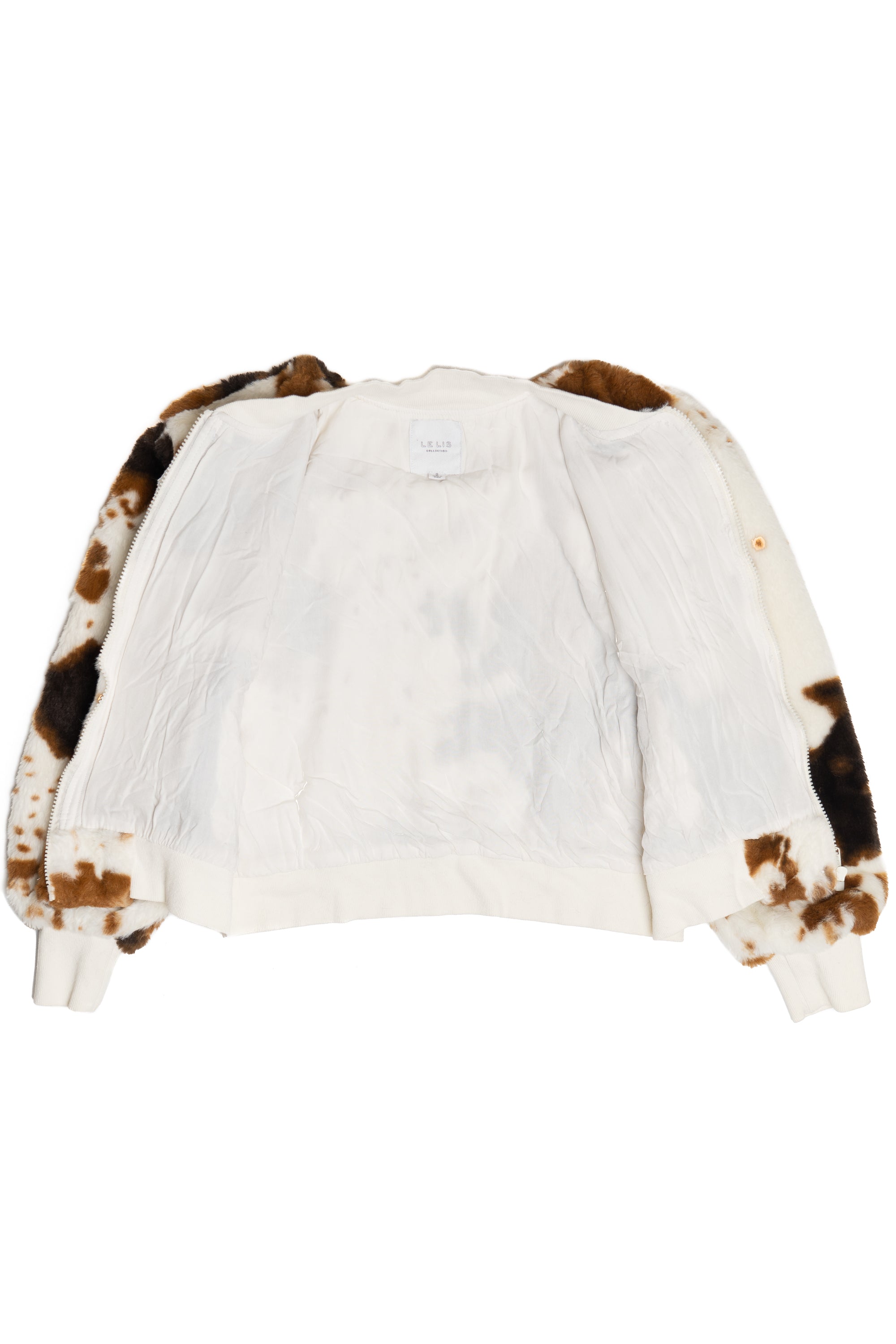 Le Lis Cow Print Faux Fur Jacket