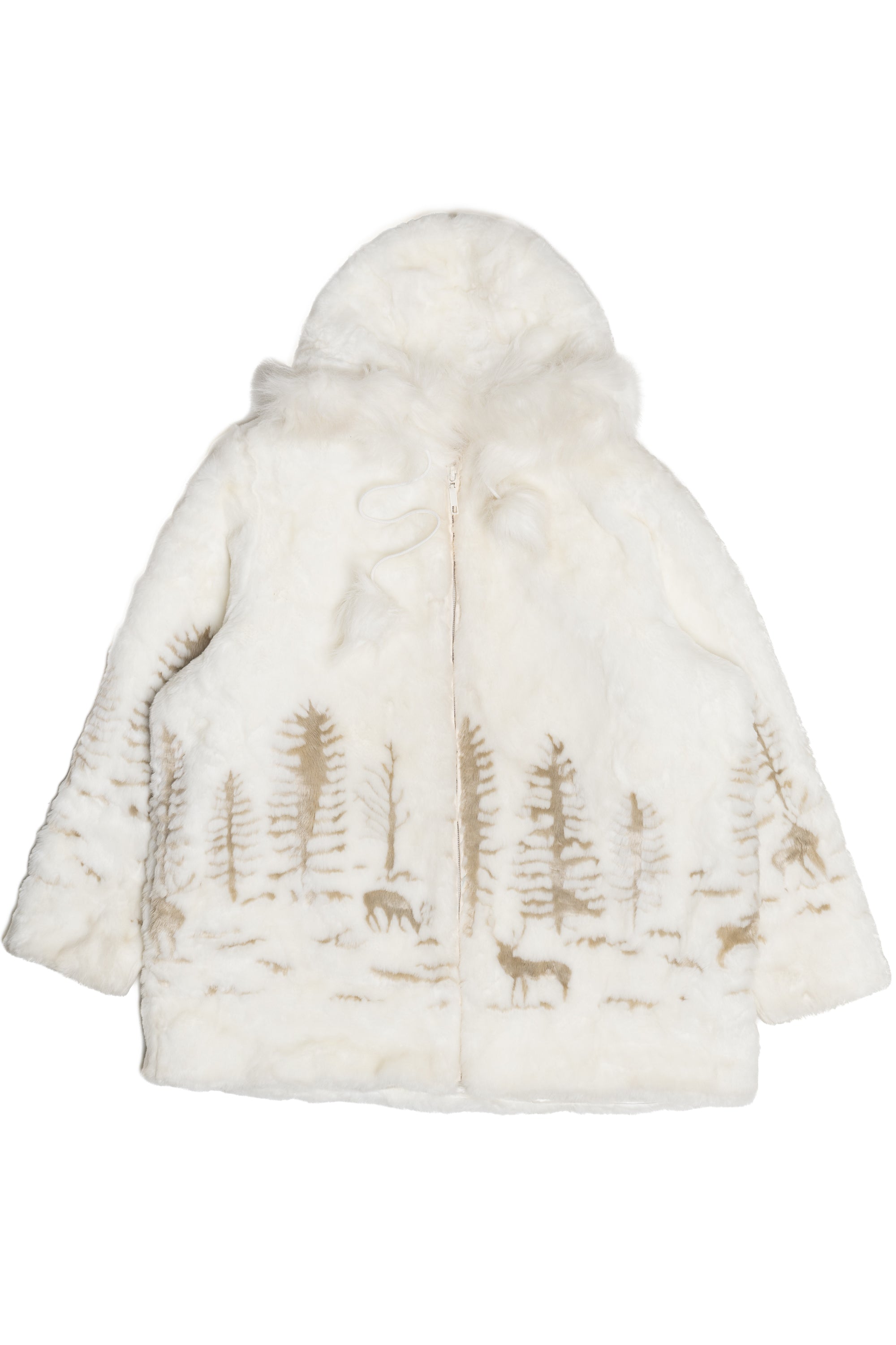 Vintage Milton Funwear Deer And Forest Print Faux Fur Coat (2000s)