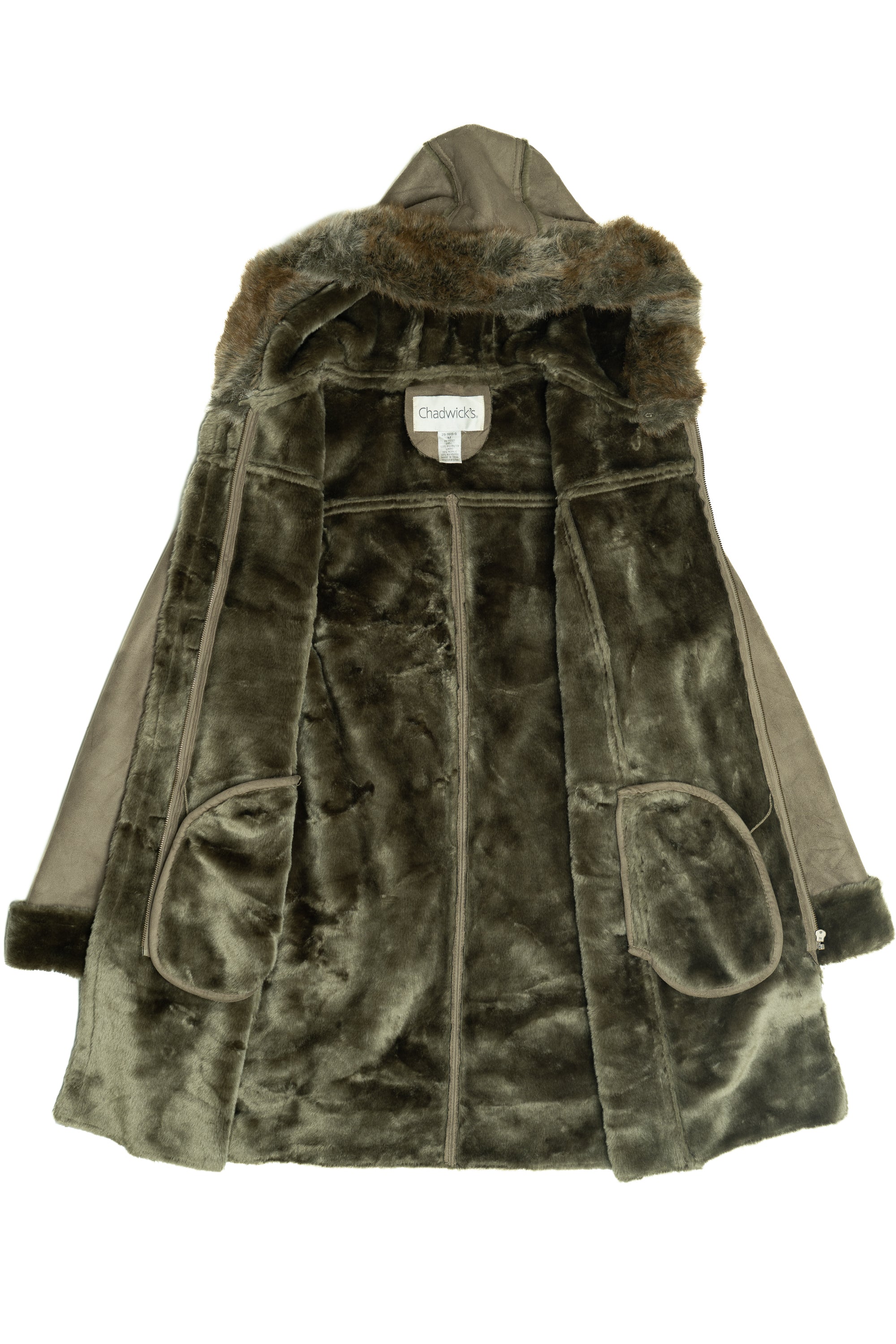 Chadwick's Sage Green Faux Suede Fur Coat