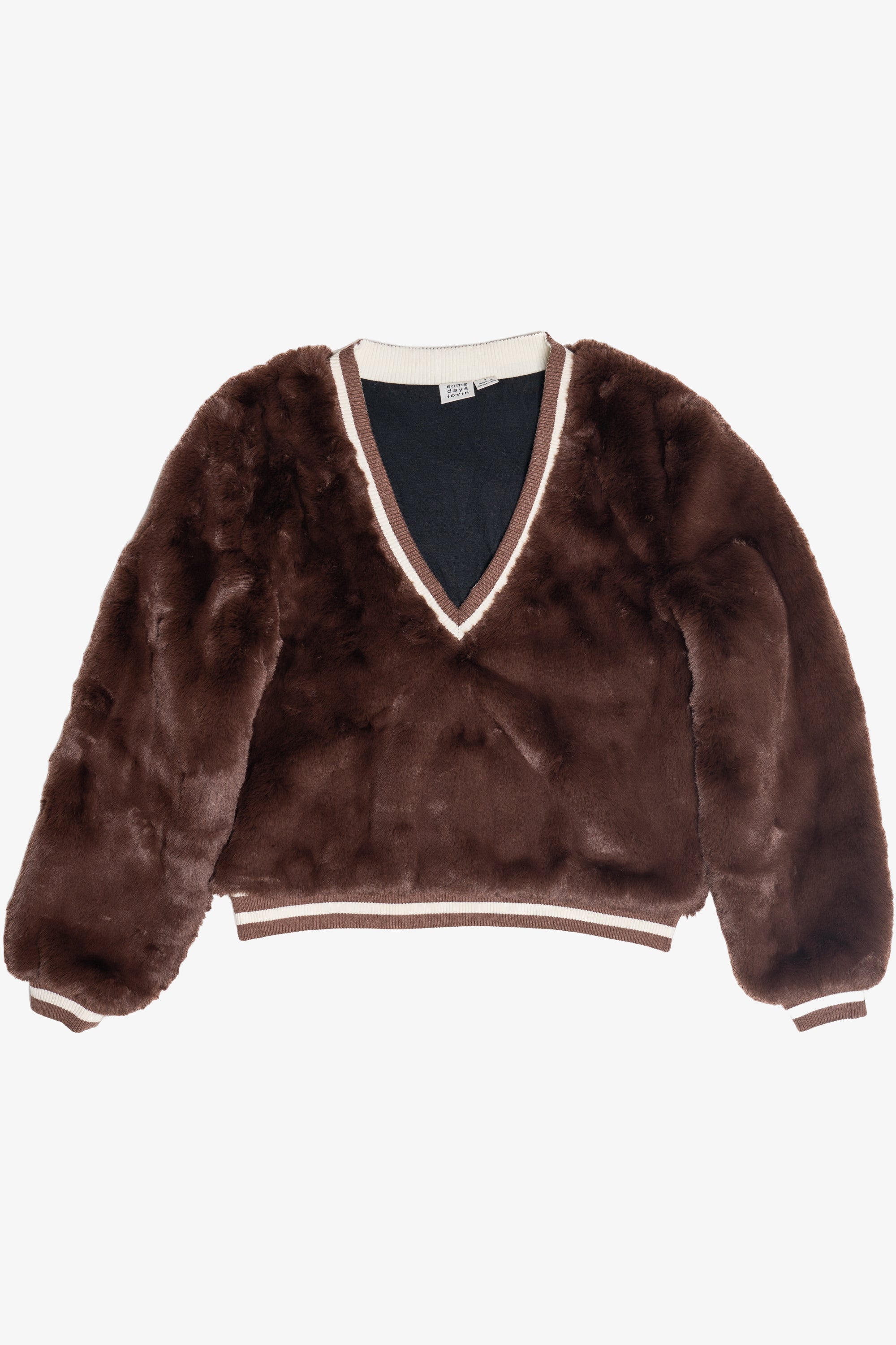 Smooth Soft Heavyweight Faux Fur V-Neck Sweater