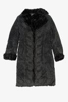 Vintage Black Suede Express Embroidered Faux Fur Lined Coat(2000s)