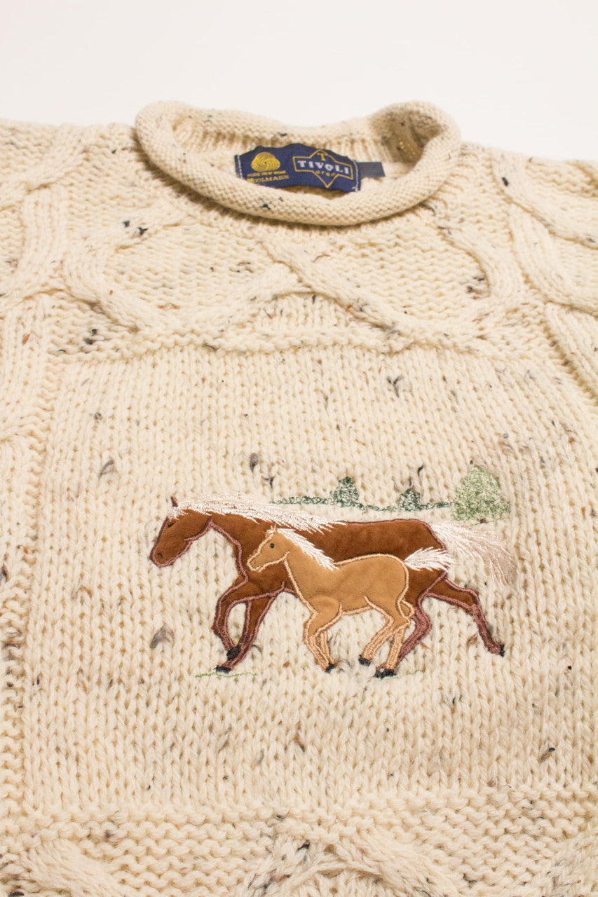 Vintage Wild Horses Fisherman Sweater 939
