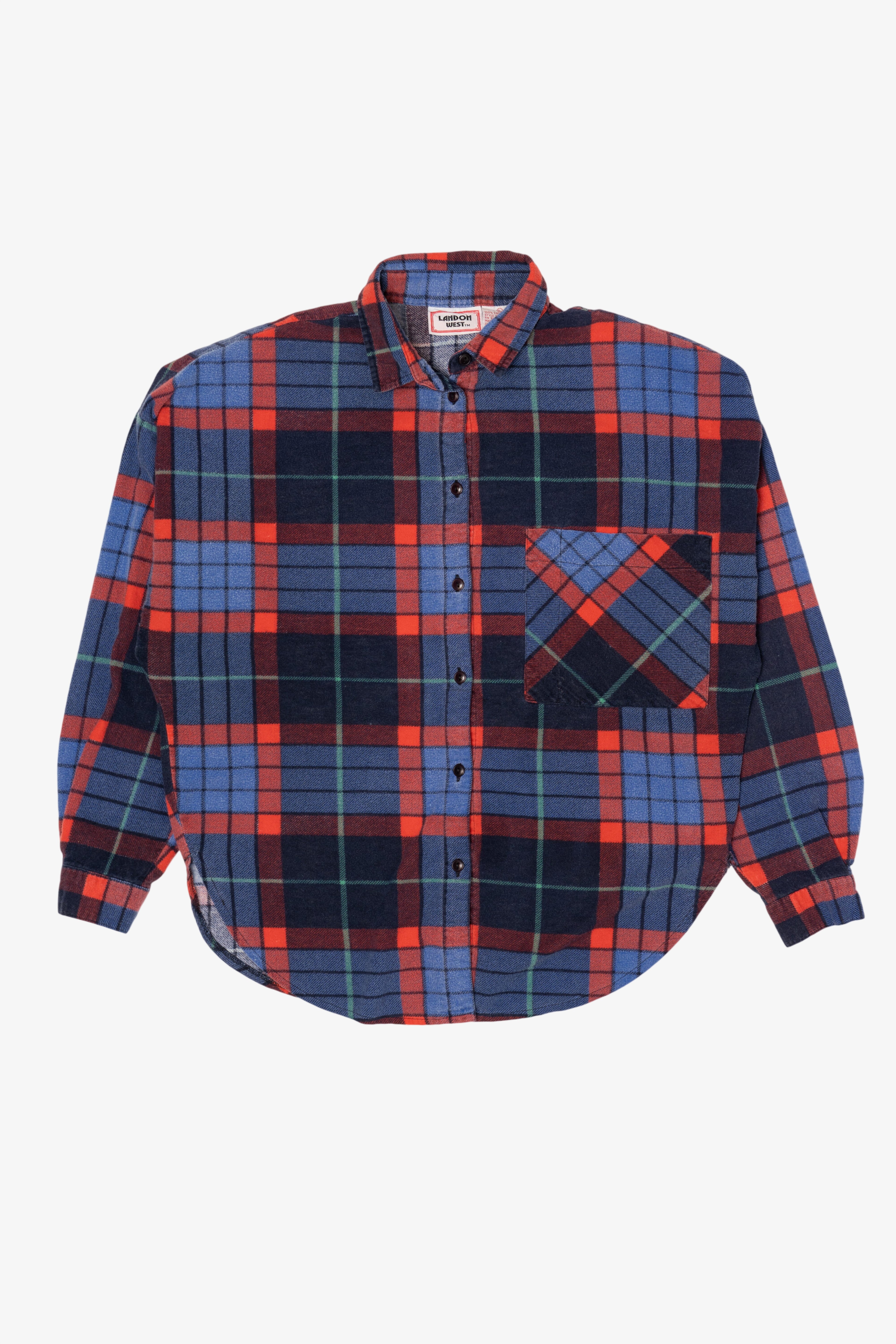 Vintage Red And Navy Blue Landon West Flannel Button Up Shirt (1990s)