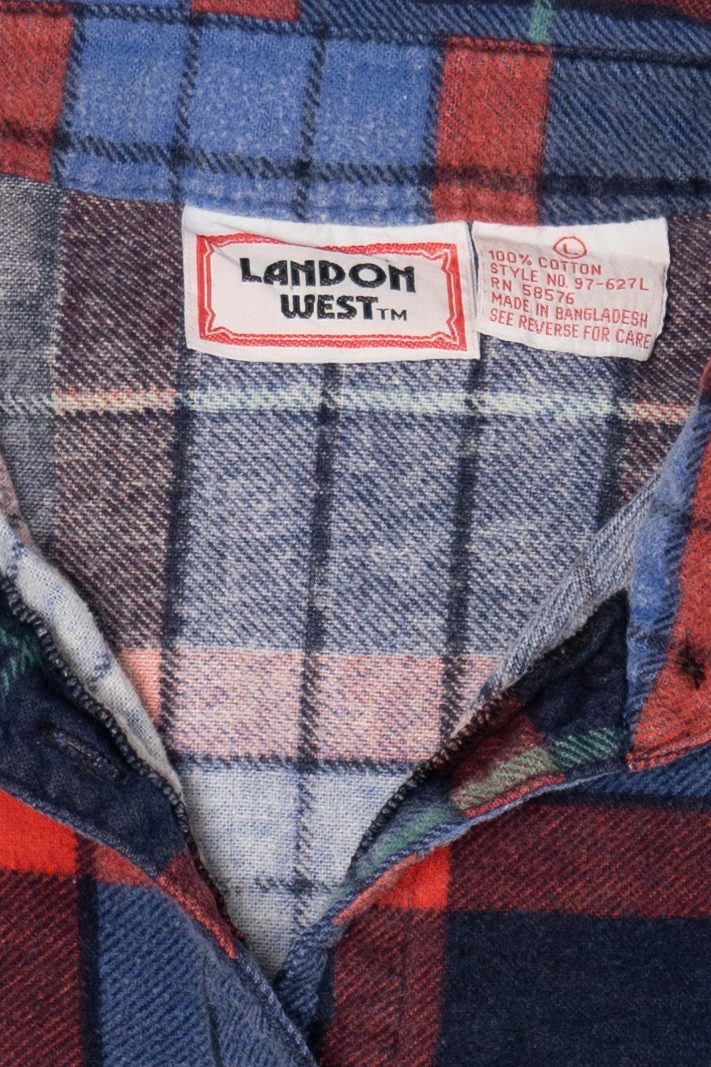 Vintage Red And Navy Blue Landon West Flannel Button Up Shirt (1990s)