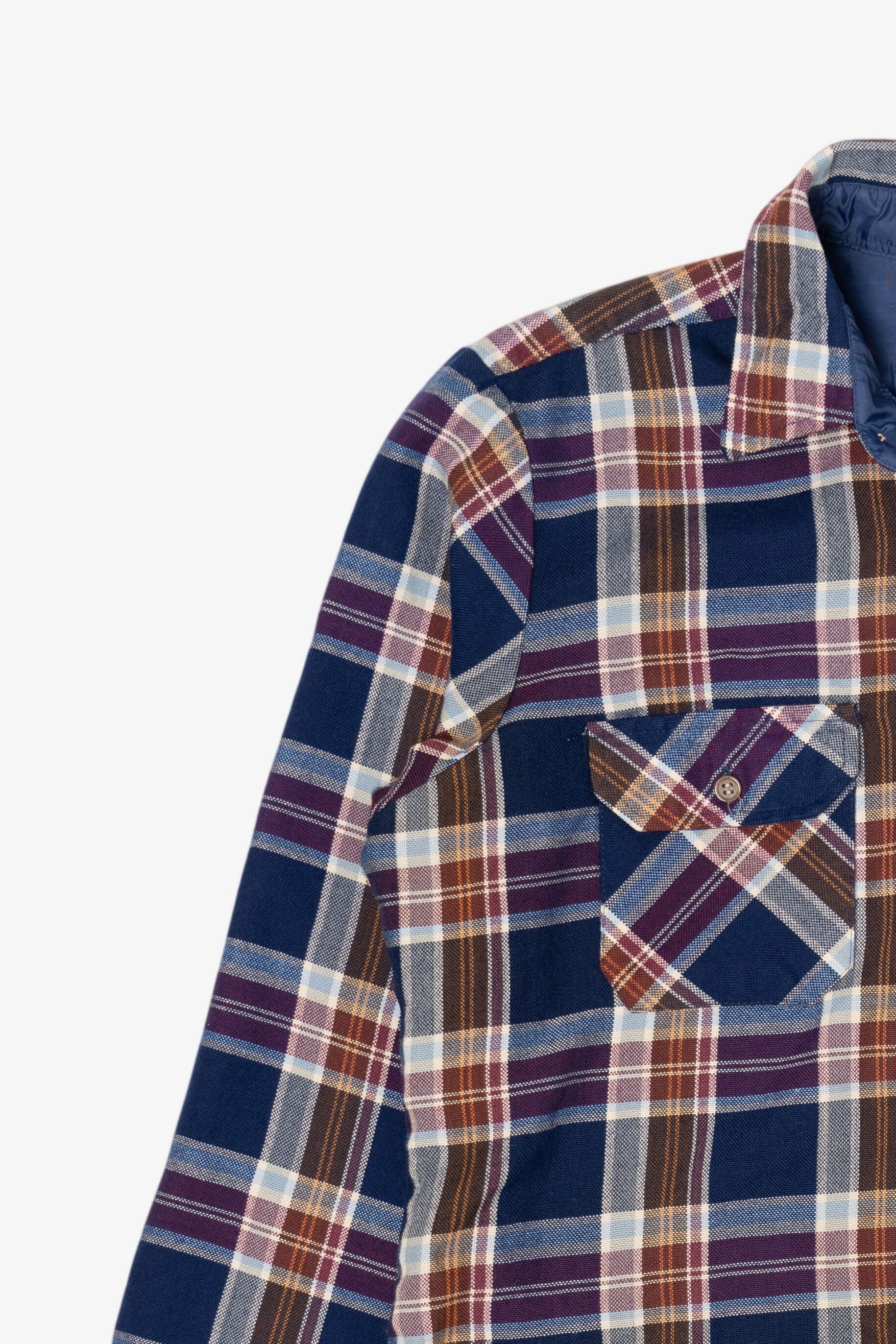 Vintage Navy Blue Plaid Sears Flannel Button Up Shirt (1970s)