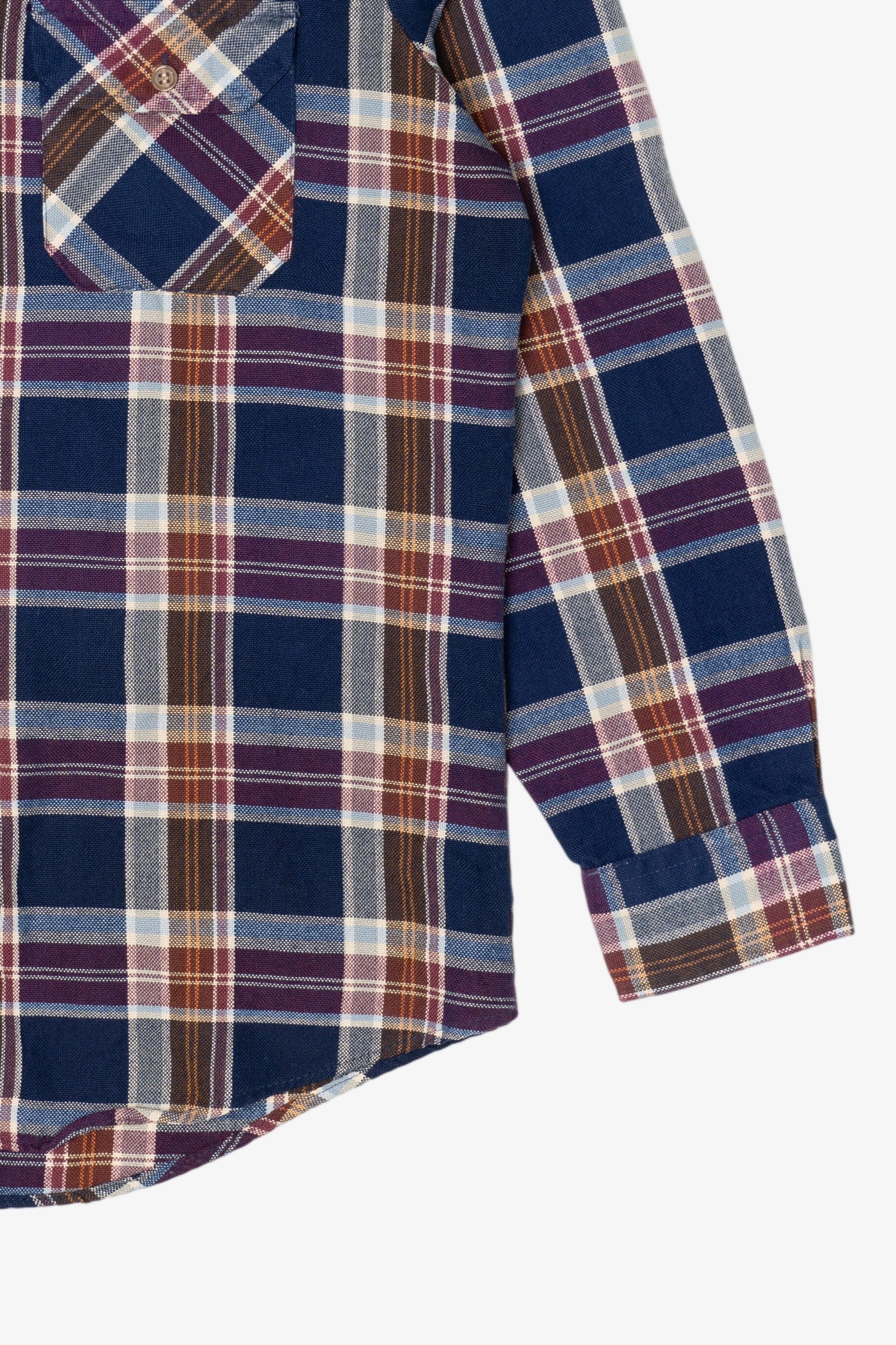 Vintage Navy Blue Plaid Sears Flannel Button Up Shirt (1970s)