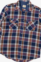 Vintage Navy Blue Plaid Sears Flannel Button Up Shirt (1970s)