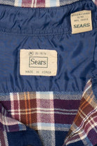 Vintage Navy Blue Plaid Sears Flannel Button Up Shirt (1970s)