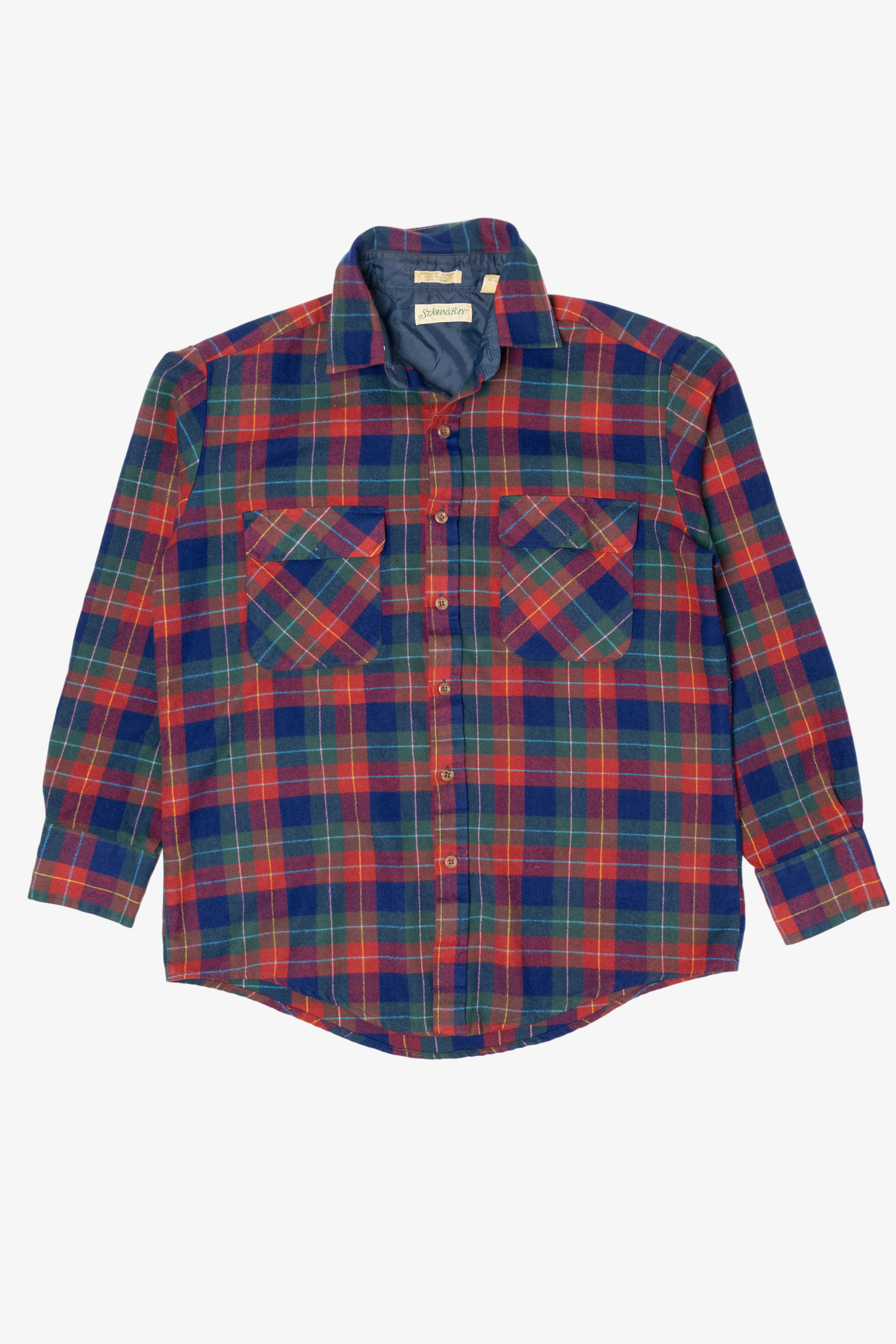 Vintage Red And Navy Blue St. John's Bay Flannel Button Up Shirt (1990s)