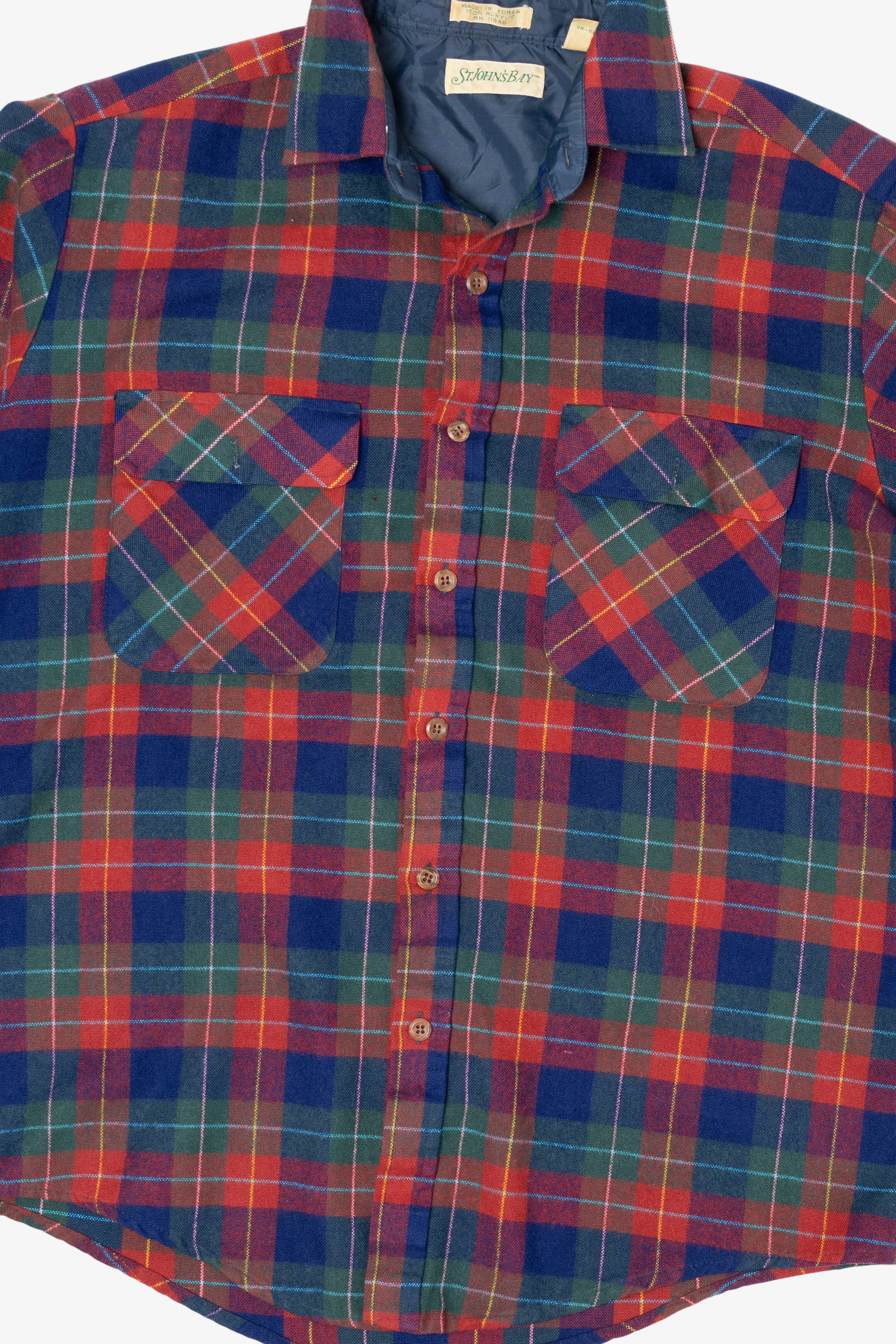 Vintage Red And Navy Blue St. John's Bay Flannel Button Up Shirt (1990s)