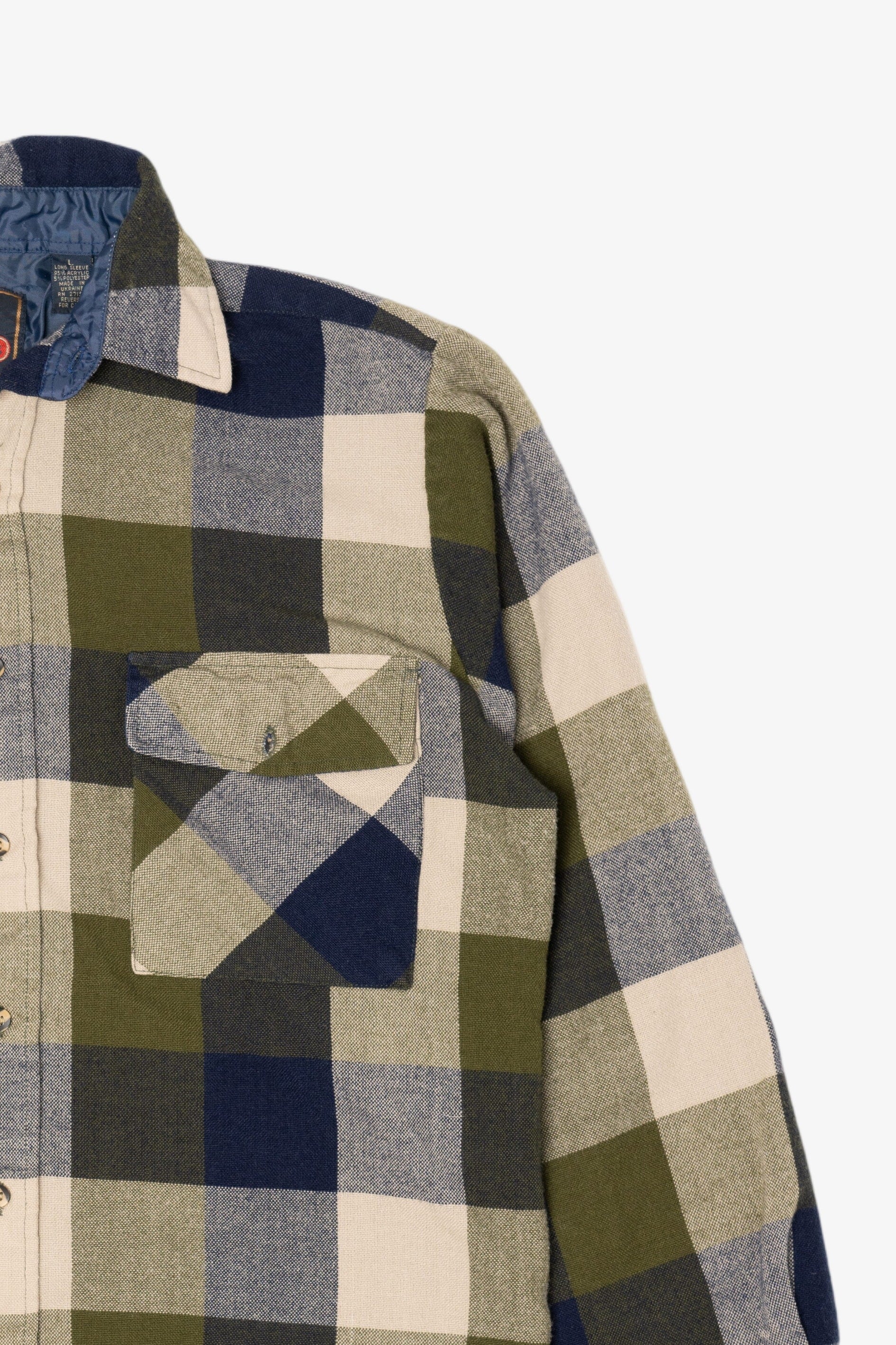 Vintage Navy Blue Back Packer Flannel Button Up Shirt (1990s)
