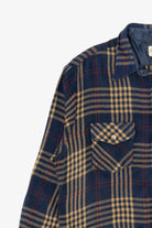 Vintage Yellow And Navy Blue Plaid Men's Store Button Up Flannel Shirt (1970s)
