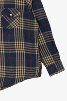 Vintage Yellow And Navy Blue Plaid Men's Store Button Up Flannel Shirt (1970s)