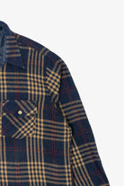 Vintage Yellow And Navy Blue Plaid Men's Store Button Up Flannel Shirt (1970s)
