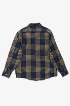 Vintage Yellow And Navy Blue Plaid Men's Store Button Up Flannel Shirt (1970s)