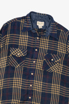 Vintage Yellow And Navy Blue Plaid Men's Store Button Up Flannel Shirt (1970s)