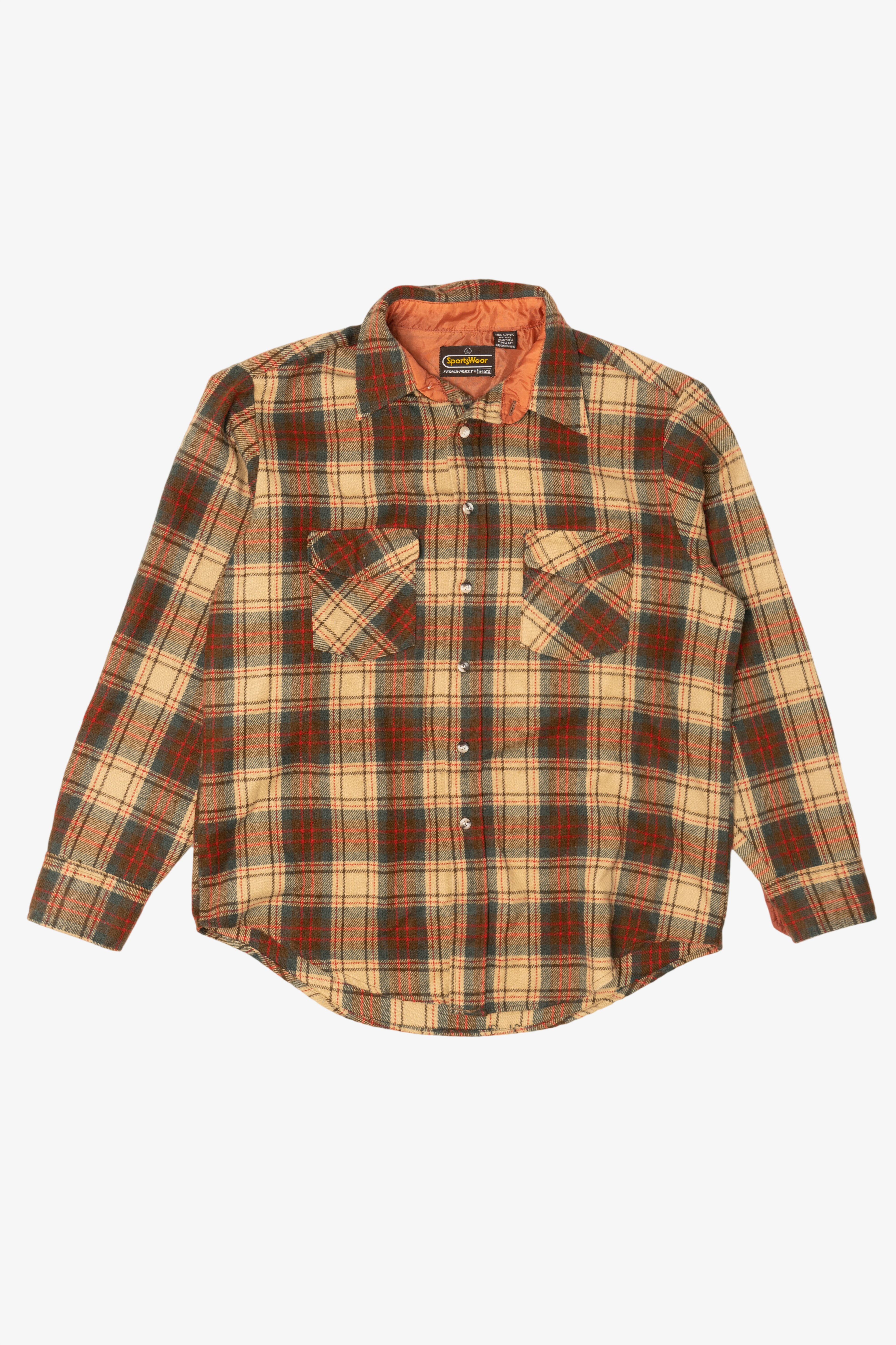 Vintage Brown Plaid Sportswear Flannel Button Up Shirt (1970s)